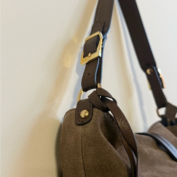 Valentina Brown Suede Shoulder Bag with Dark Leather Strap & Gold Hardware - Picture 4 of 8